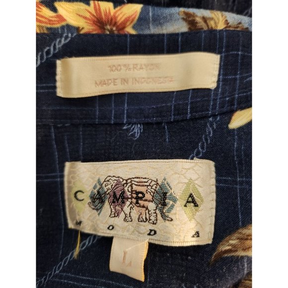Campia‎ Moda Hawaiian Shirt Men's Size L Blue Short Sleeve Button up - Picture 7 of 8